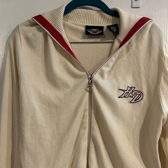 Harley-Davidson Vintage Cream Full Zip Cardigan Cowl Neck Cotton Blend Medium - Picture 2 of 12